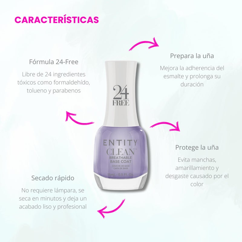 Entity Clean Base Coat Breathable Nail Lacquer, 0.5 oz, Vegan and Cruelty Free Nail Polish with Added Biotin, Halal Nail Polish, Organic Nail Polish Base Coat - Image 3